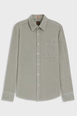 Regular-fit shirt in cotton corduroy, Light Green
