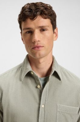 Regular-fit shirt in cotton corduroy, Light Green