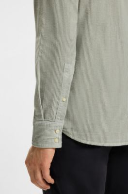 Regular-fit shirt in cotton corduroy, Light Green