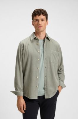 Regular-fit shirt in cotton corduroy, Light Green