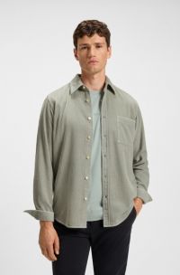 Regular-fit shirt in cotton corduroy, Light Green