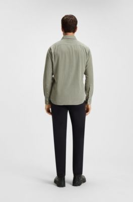 Regular-fit shirt in cotton corduroy, Light Green