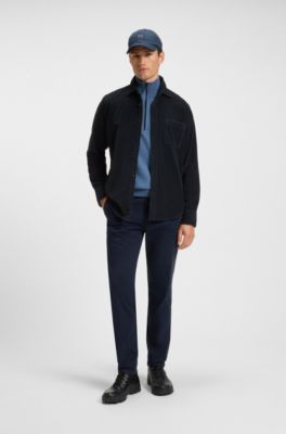 Regular-fit shirt in cotton corduroy, Dark Blue