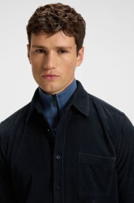 Regular-fit shirt in cotton corduroy, Dark Blue