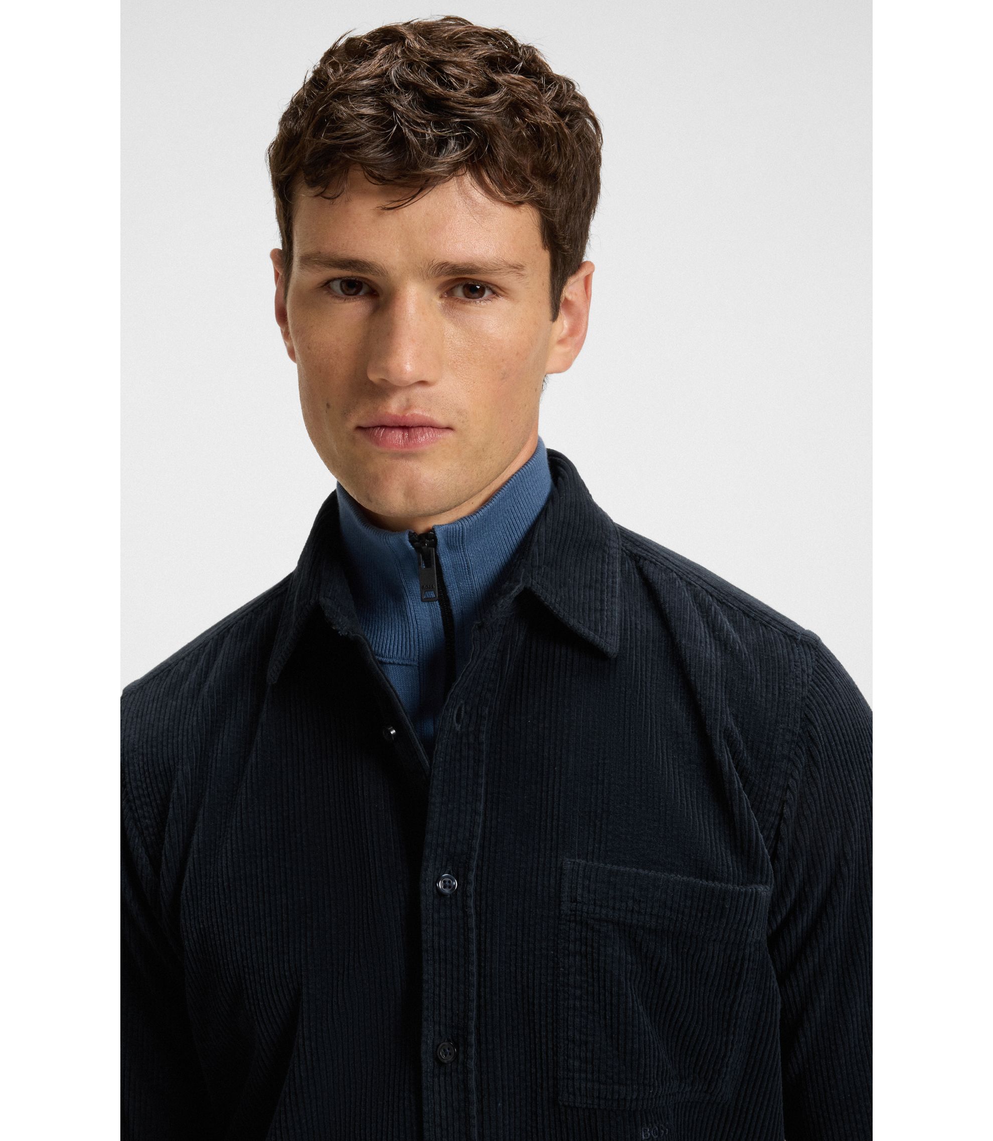 BOSS Regular-fit shirt in cotton corduroy Dark Blue