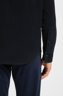 Regular-fit shirt in cotton corduroy, Dark Blue