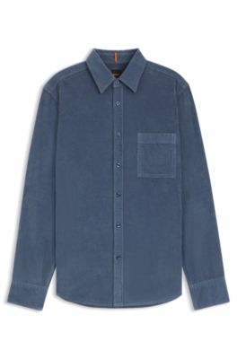 Regular-fit shirt in cotton corduroy, Blue