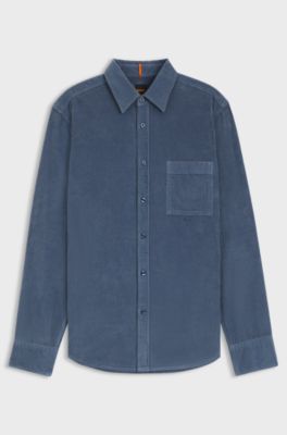 Regular-fit shirt in cotton corduroy, Blue