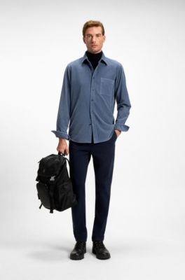 Regular-fit shirt in cotton corduroy, Blue