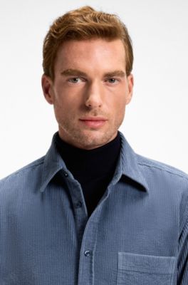 Regular-fit shirt in cotton corduroy, Blue