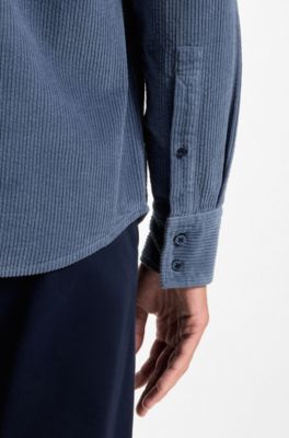 Regular-fit shirt in cotton corduroy, Blue