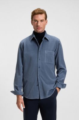 Regular-fit shirt in cotton corduroy, Blue