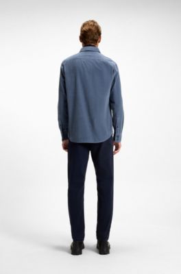 Regular-fit shirt in cotton corduroy, Blue