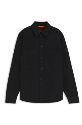 Oversized-fit overshirt in cotton piqu&eacute;, Black