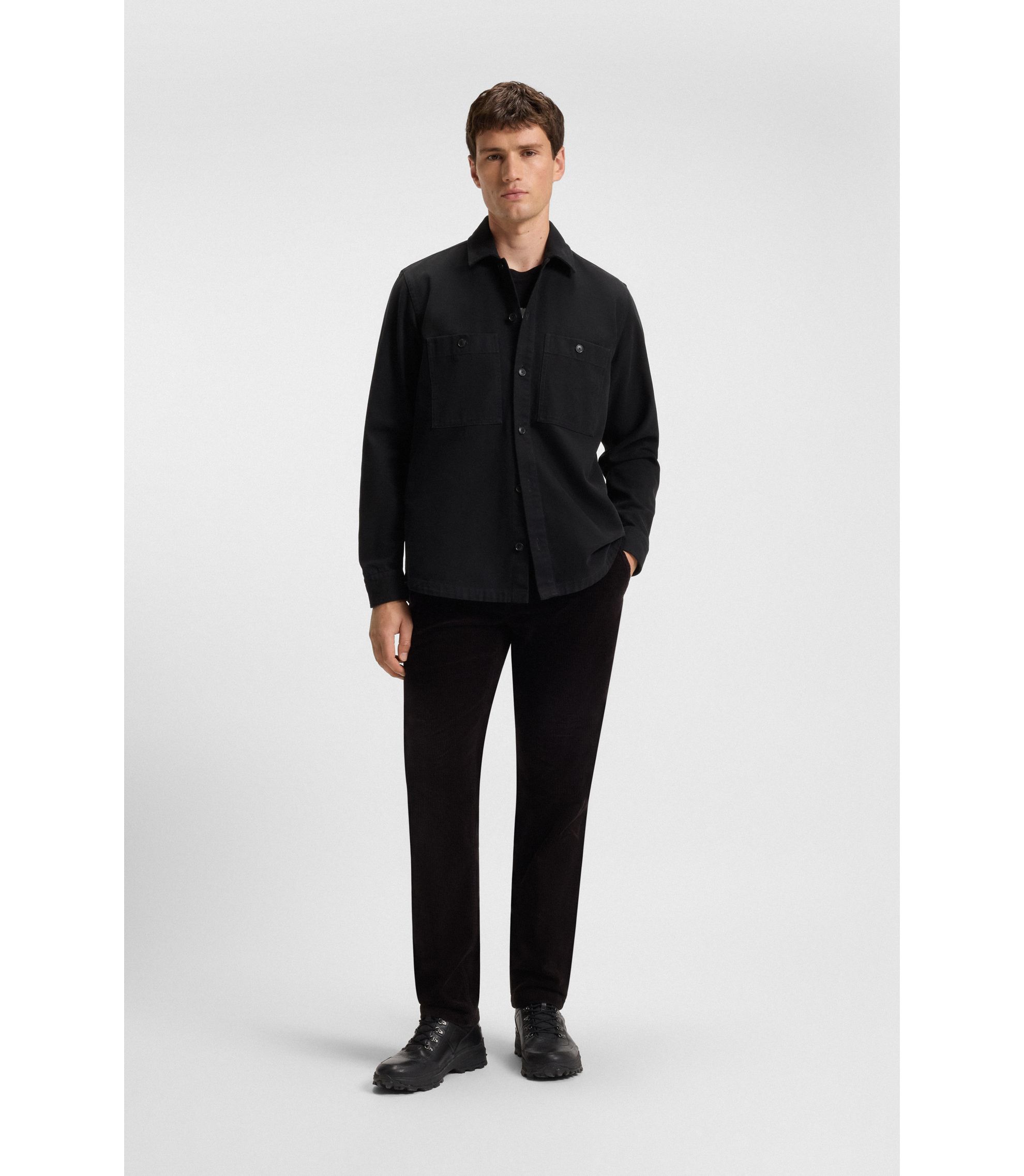 BOSS - オーバーサイズフィット オーバーシャツ コットンピケ - ブラック