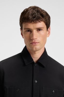 Oversized-fit overshirt in cotton piqu&eacute;, Black