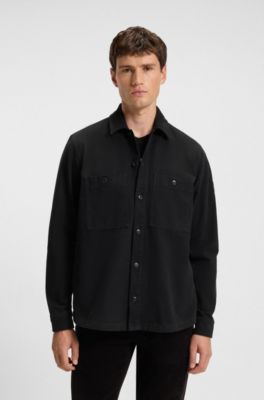 Oversized-fit overshirt in cotton piqu&eacute;, Black