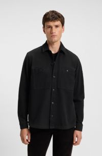 Oversized Overshirt aus Baumwoll-Piqué, Schwarz