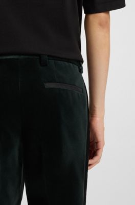 Slim-fit trousers in cotton velvet, Dark Green