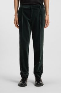 Slim-fit trousers in cotton velvet, Dark Green