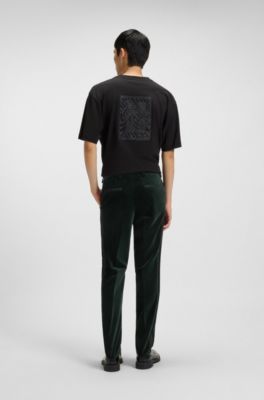 Slim-fit trousers in cotton velvet, Dark Green