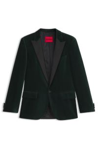 Slim-fit tuxedo jacket in cotton velvet, Dark Green