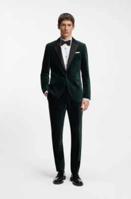 Slim-fit tuxedo jacket in cotton velvet, Dark Green