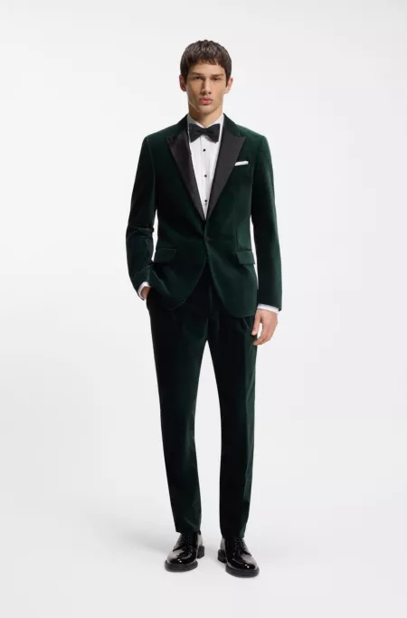 Slim-fit tuxedo jacket in cotton velvet