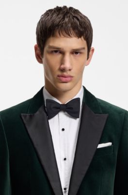 Slim-fit tuxedo jacket in cotton velvet, Dark Green