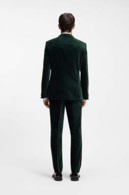 Slim-fit tuxedo jacket in cotton velvet, Dark Green