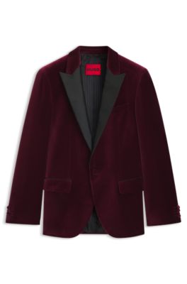 Slim-fit tuxedo jacket in cotton velvet, Dark Red