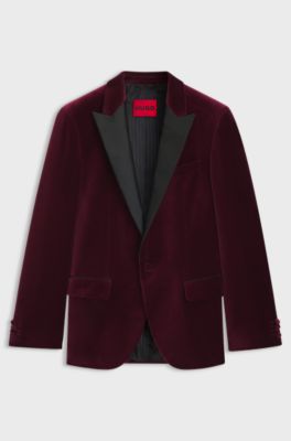 Chaqueta de esmoquin slim fit en terciopelo de algod&oacute;n, Rojo oscuro