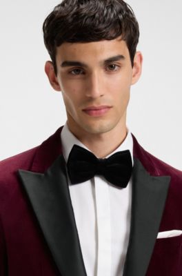 Slim-fit tuxedo jacket in cotton velvet, Dark Red