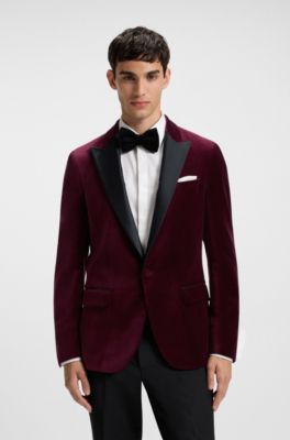 Slim-fit tuxedo jacket in cotton velvet, Dark Red