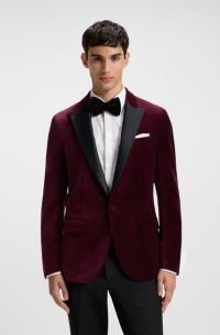 Slim-fit tuxedo jacket in cotton velvet, Dark Red