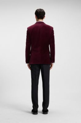Slim-fit tuxedo jacket in cotton velvet, Dark Red