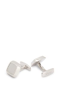 Square cufflinks with textured metal insert, Silver