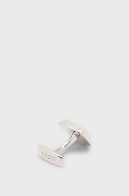 Square cufflinks with textured metal insert, Silver