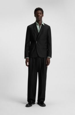 Slim-fit suit jacket with logo closure, Black