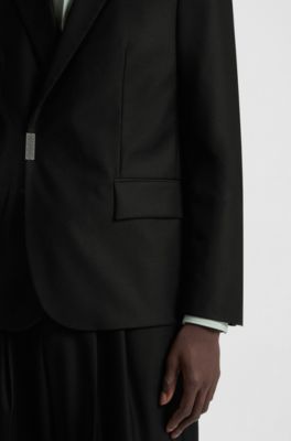 Slim-fit suit jacket with logo closure, Black
