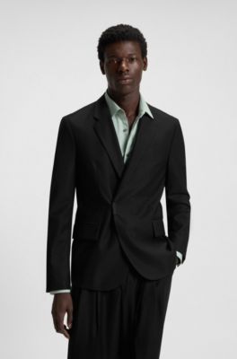 Slim-fit suit jacket with logo closure, Black