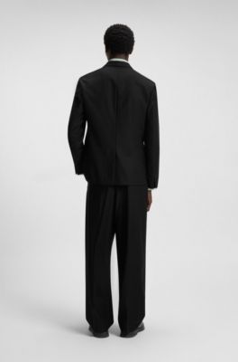 Slim-fit suit jacket with logo closure, Black