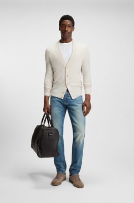 BOSS BY BECKHAM cardigan in 100% cashmere, Light Beige