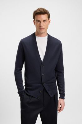 BOSS BY BECKHAM cardigan in 100% cashmere, Dark Blue