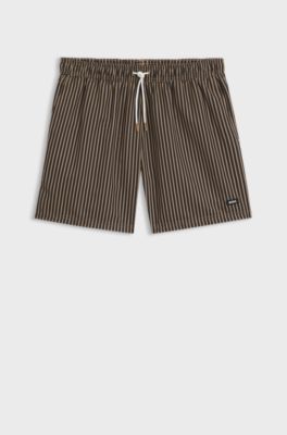Striped swim shorts with logo details, Beige