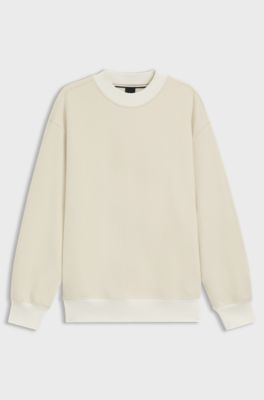 Peached-cotton sweatshirt with contrast trims, Natural