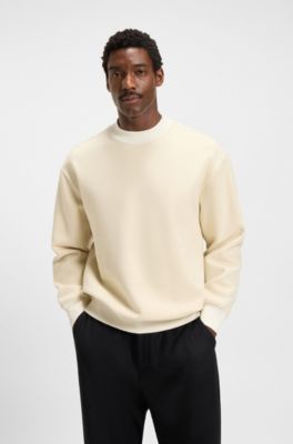 Peached-cotton sweatshirt with contrast trims, Natural