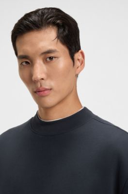 Sweatshirt aus angerauter Baumwolle mit kontrastierenden B&uuml;ndchen, Dunkelblau