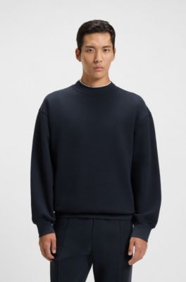 Peached-cotton sweatshirt with contrast trims, Dark Blue