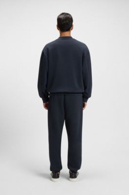 Sweatshirt aus angerauter Baumwolle mit kontrastierenden B&uuml;ndchen, Dunkelblau